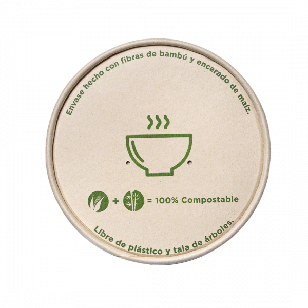 Tapa para envase Sopero 21/32oz. de Fibra de Bambú Caja con 500 pzas, biodegradable, compostable, envío incluido nacional (paquetexpress)