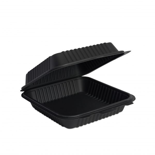 Contenedor 8x8 (20.3x20.3cm) Color Negro de Fécula de Maíz Caja con 200 pzas, biodegradable, envío incluido nacional (paquetexpress)