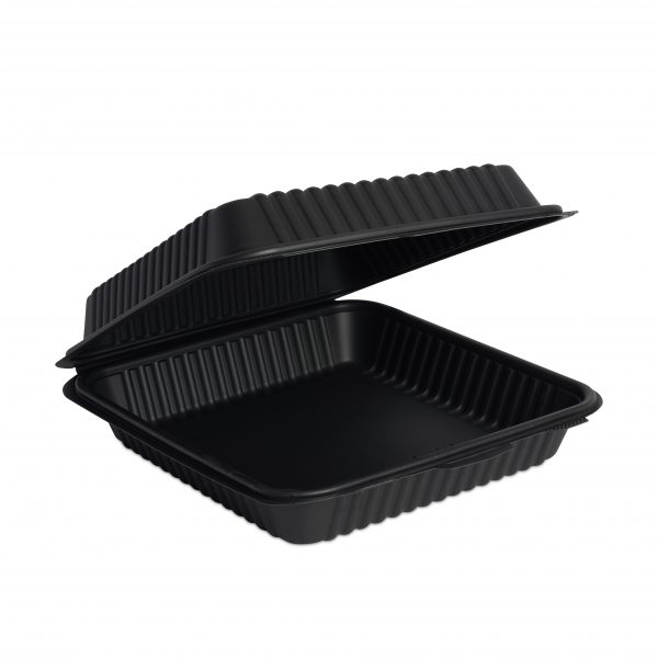 Contenedor 9x9 (22.9x22.9cm) Color Negro de Fécula de Maíz Caja con 125 pzas, biodegradable, envío incluido nacional (paquetexpress)