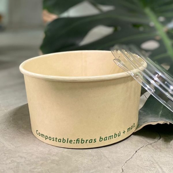 Bowl 35oz. (1035ml) de Bambú + PLA Caja con 300 pzas, biodegradable, compostable, envío incluido nacional (paquetexpress)